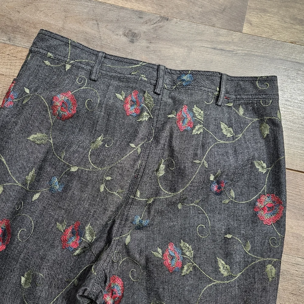 WORTH Floral Embroidered Straight Leg Pants‎ Cotton Stretch Size 8 Vintage